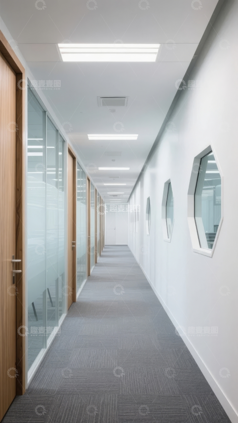 高清大图下载【趣麦麦图】现代办公室走廊光线明亮玻璃隔断整洁
