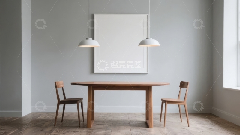 高清大图下载【趣麦麦图】简约现代风格的室内餐桌椅与吊灯组合