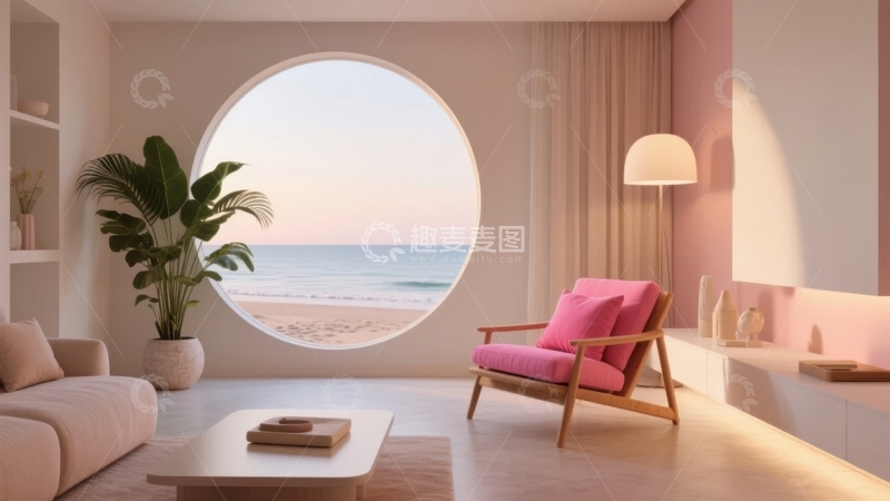 高清大图下载【趣麦麦图】现代室内设计海边景观客厅
