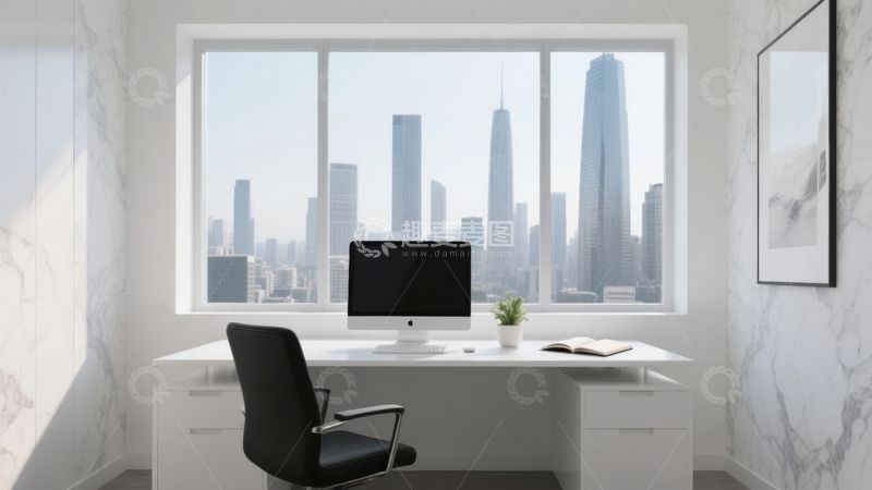 高清大图下载【趣麦麦图】现代办公室内景配备城市景观视野