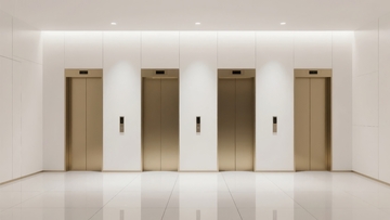 现代建筑内部五部电梯排列整齐