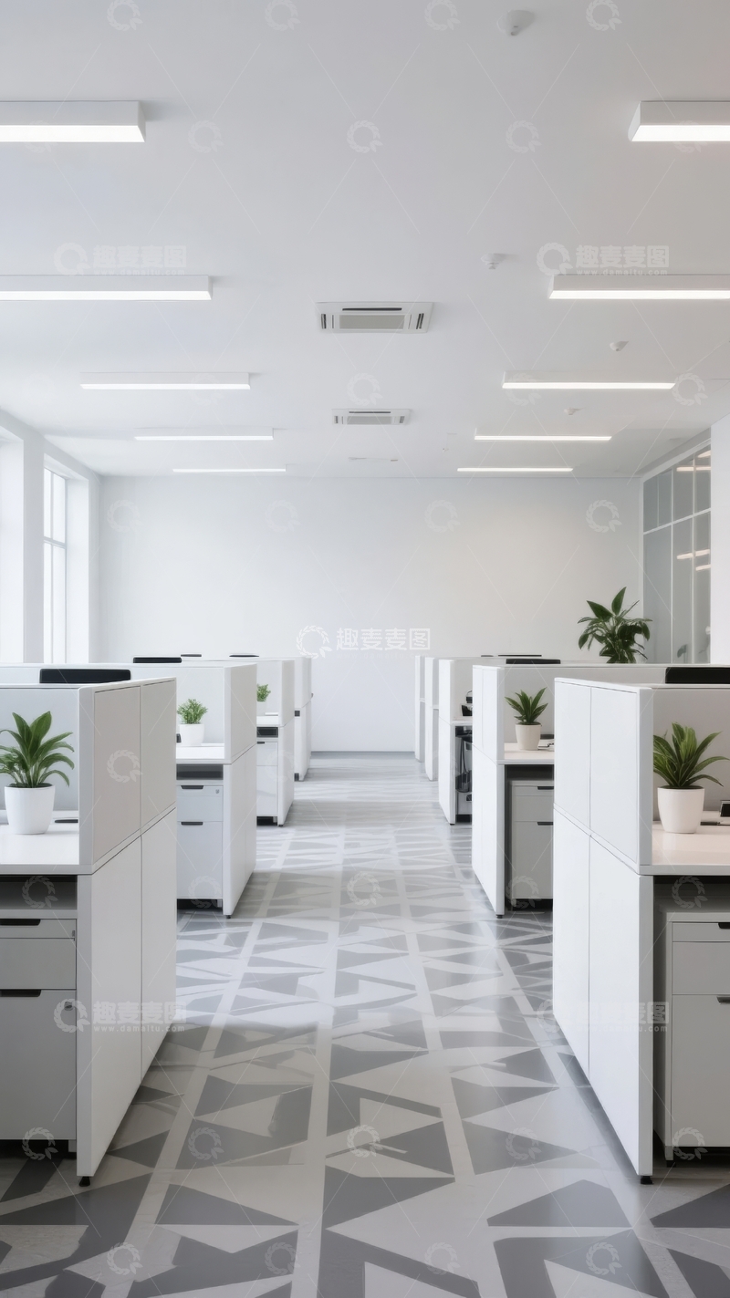 高清大图下载【趣麦麦图】现代办公室开放式工位布局整洁明亮