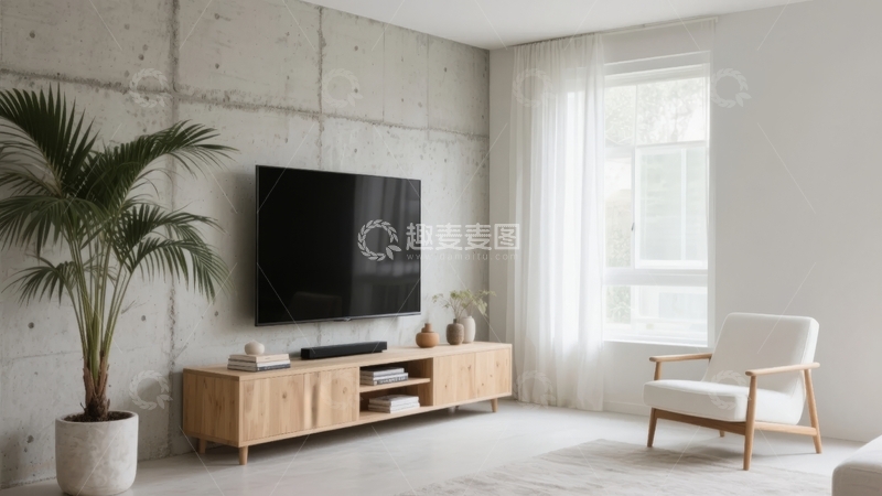 高清大图下载【趣麦麦图】现代简约客厅电视墙与舒适单人椅