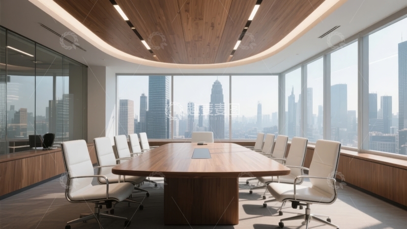 高清大图下载【趣麦麦图】现代商务会议室俯瞰城市天际线
