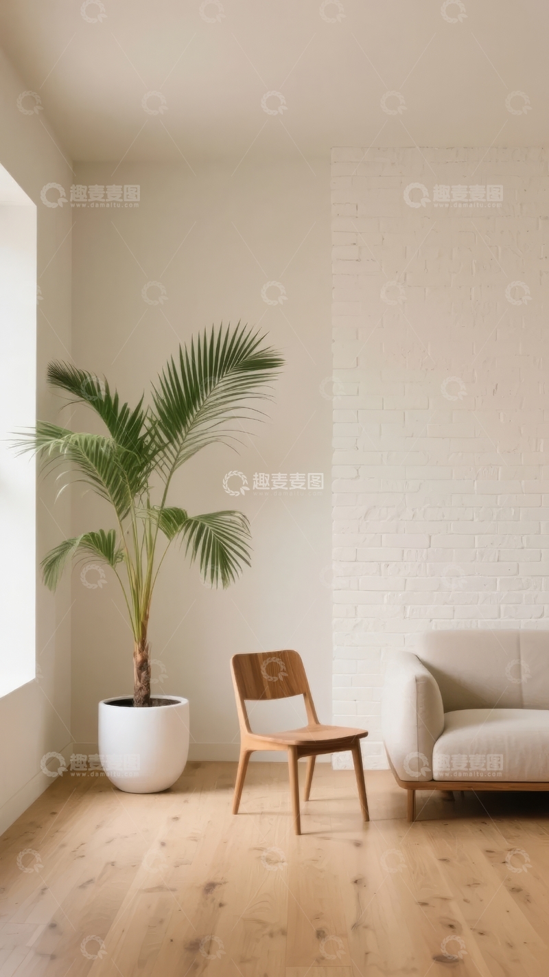 高清大图下载【趣麦麦图】简约室内空间摆放着沙发和绿植