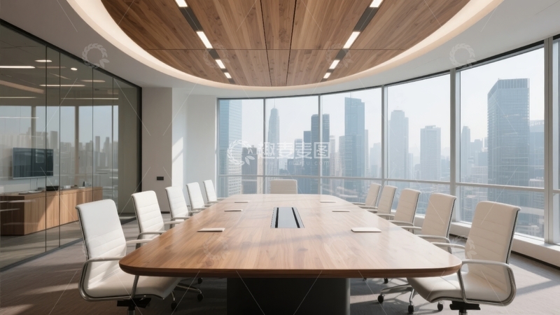 高清大图下载【趣麦麦图】现代商务会议室全景窗外城市景观