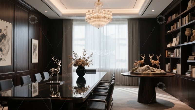 高清大图下载【趣麦麦图】豪华现代风格会议室配备长桌与装饰品