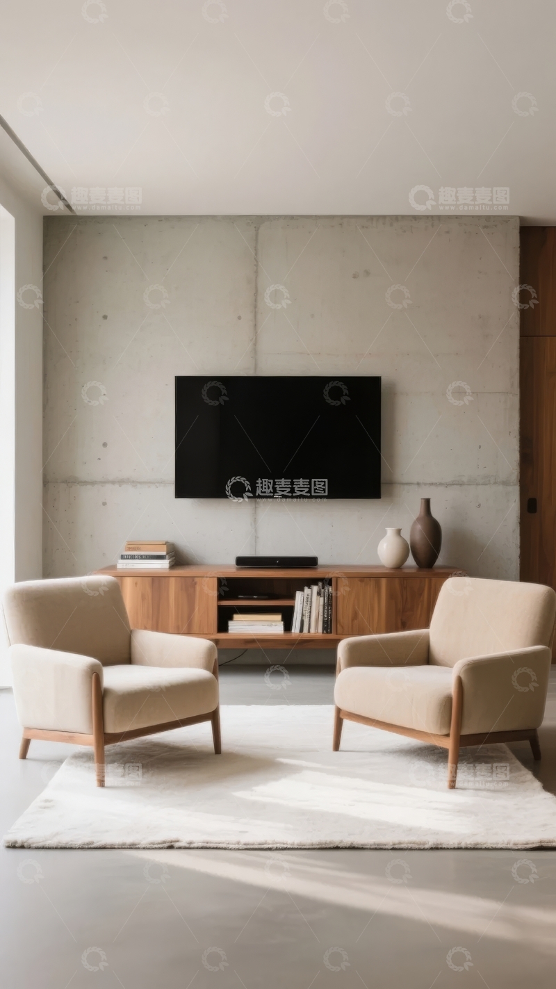 高清大图下载【趣麦麦图】现代简约客厅电视墙配双人沙发