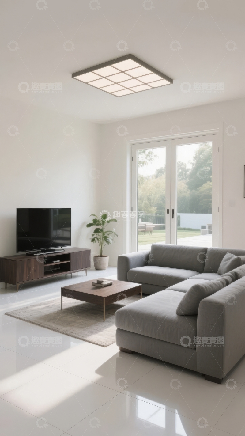 高清大图下载【趣麦麦图】现代简约客厅设计配大窗户和灰色沙发