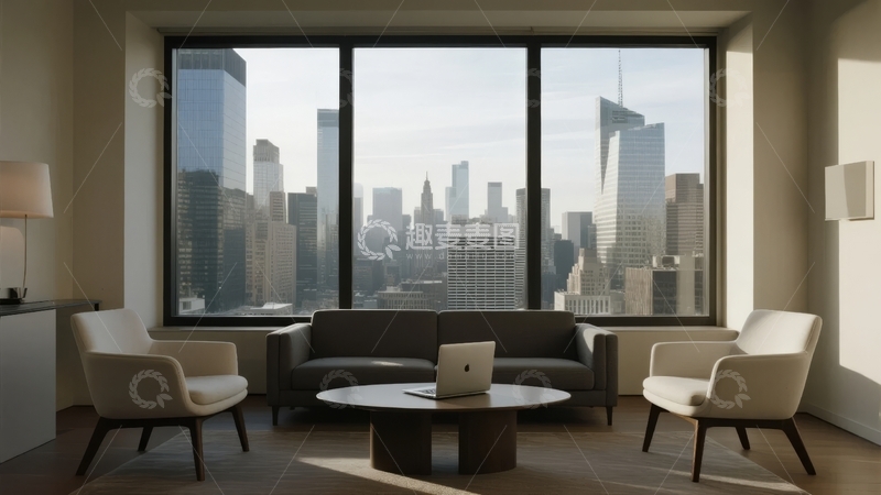 高清大图下载【趣麦麦图】现代客厅视角窗外城市天际线