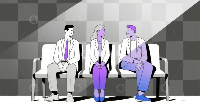 高清大图下载【趣麦麦图】三人并排坐在长椅上场景