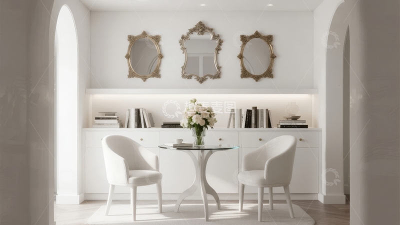 高清大图下载【趣麦麦图】现代简约风格的白色室内用餐区