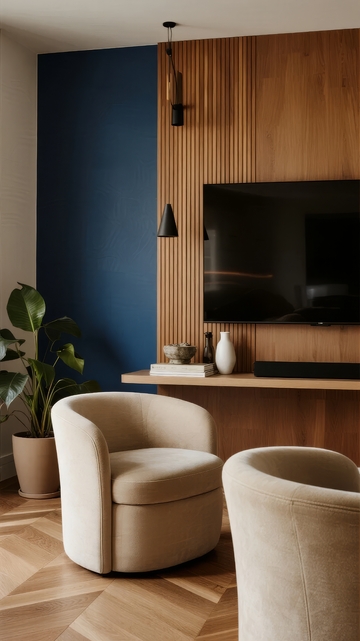 现代简约客厅电视背景墙设计搭配舒适单人椅