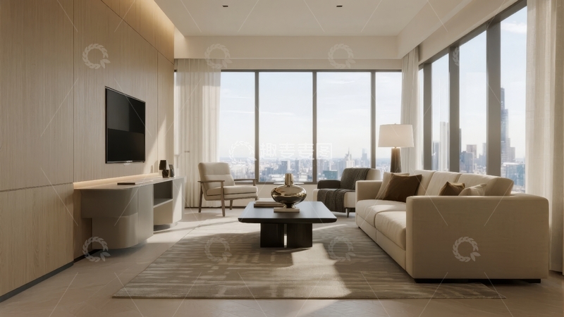 高清大图下载【趣麦麦图】现代简约风格客厅设计宽敞明亮视野开阔