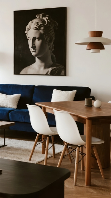 现代简约风格客厅搭配古典艺术画作