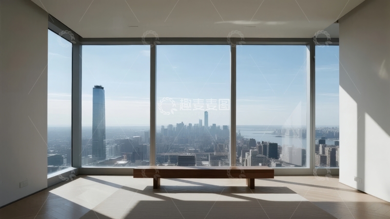 高清大图下载【趣麦麦图】现代室内视角下的城市天际线全景