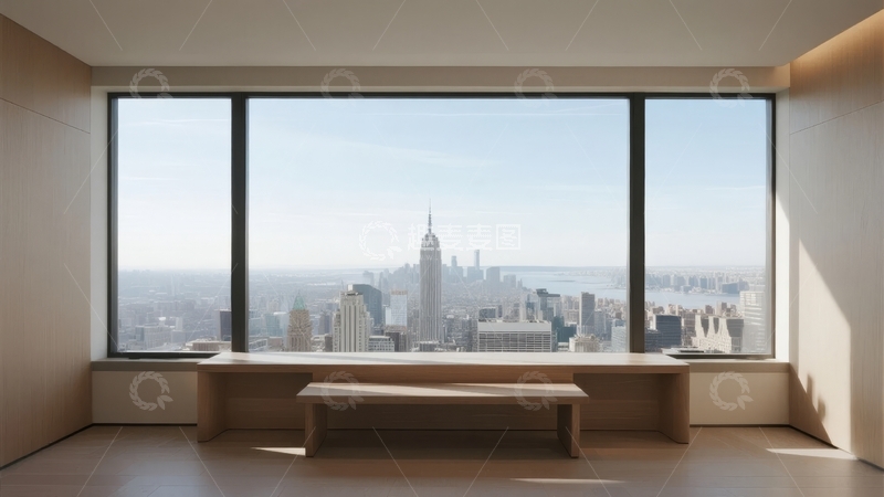 高清大图下载【趣麦麦图】现代简约室内空间配以城市天际线全景视野