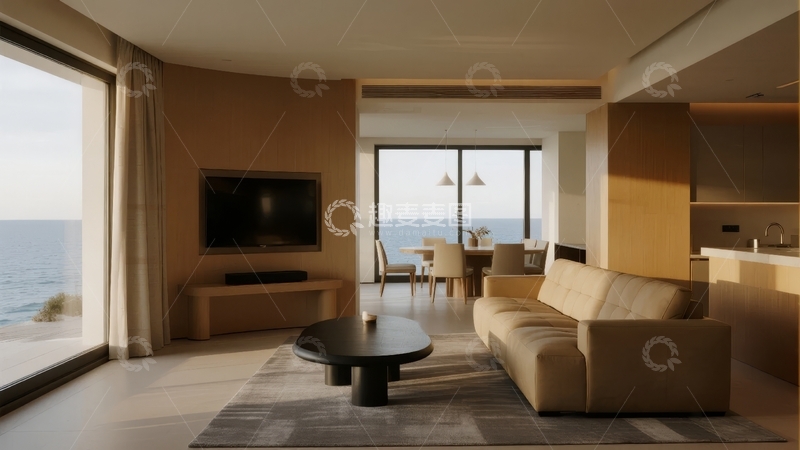 高清大图下载【趣麦麦图】现代客厅海景视野宽敞明亮