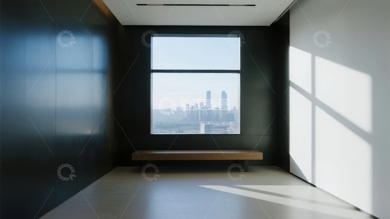 高清大图下载【趣麦麦图】现代简约室内空间透过大窗欣赏城市天际线