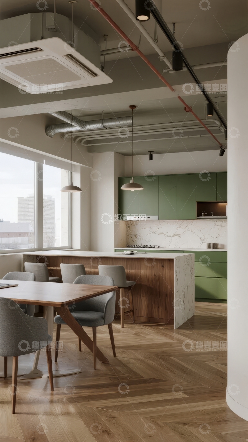 高清大图下载【趣麦麦图】现代开放式厨房与餐厅空间设计