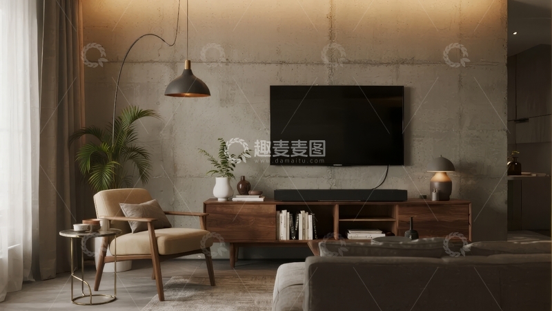 高清大图下载【趣麦麦图】现代简约客厅电视墙设计搭配舒适家具