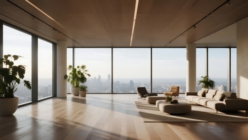 现代客厅全景落地窗城市景观