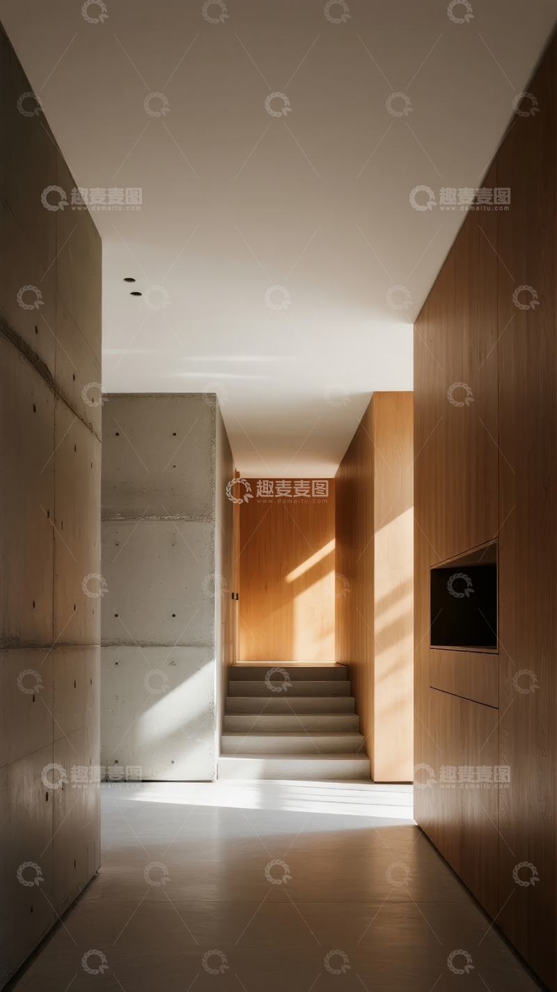 高清大图下载【趣麦麦图】现代建筑内部走廊光影交错简约设计