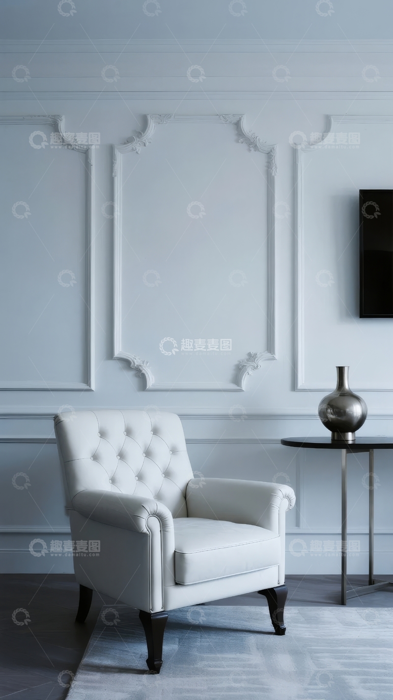 高清大图下载【趣麦麦图】现代简约风格客厅一角摆放着单人沙发和装饰品