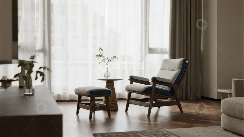 高清大图下载【趣麦麦图】现代简约风格客厅一角窗边休闲区