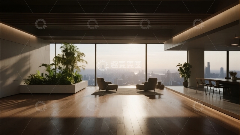 高清大图下载【趣麦麦图】现代豪华室内设计落地窗瞰城市景观