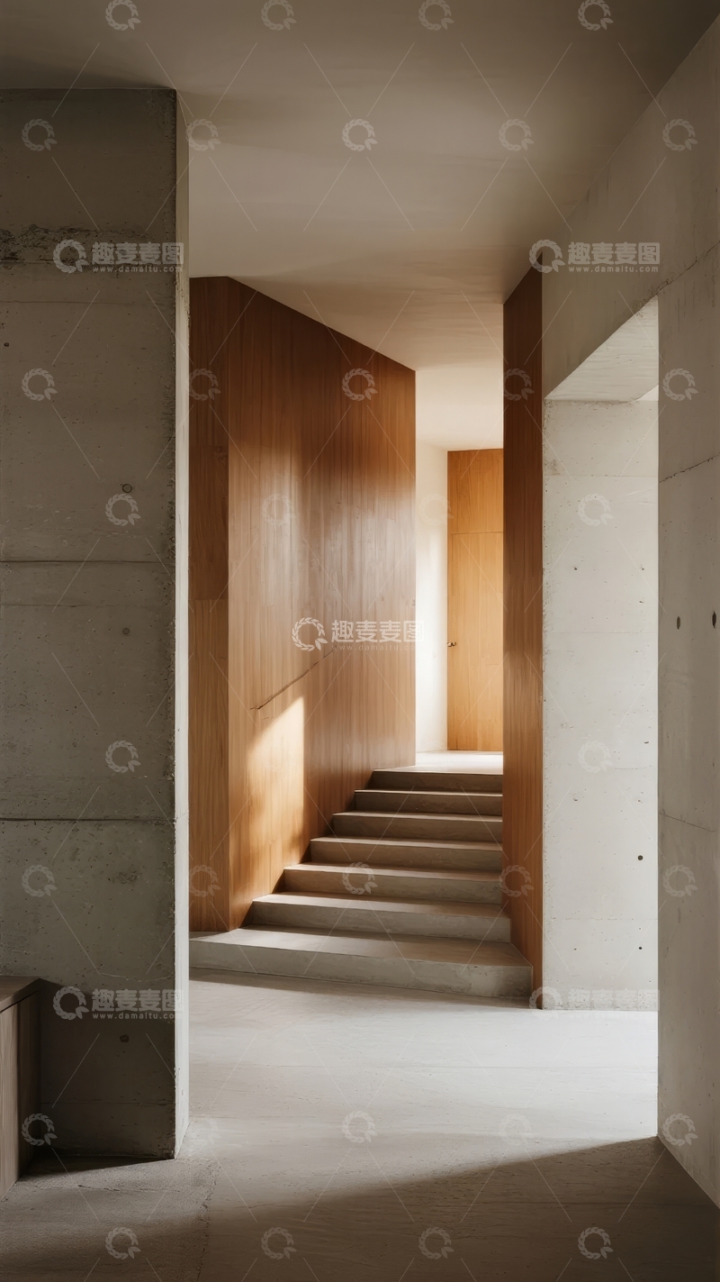 高清大图下载【趣麦麦图】现代建筑内部简约走廊光影交错