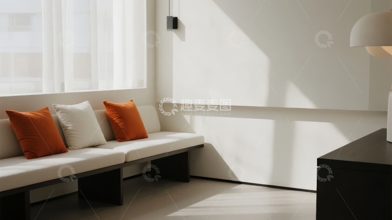 高清大图下载【趣麦麦图】现代简约风格客厅角落窗边沙发与装饰