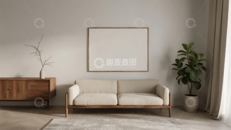 高清大图下载【趣麦麦图】简约风格客厅摆放着沙发和绿植