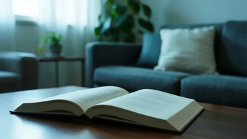 室内沙发上放着一本打开的书