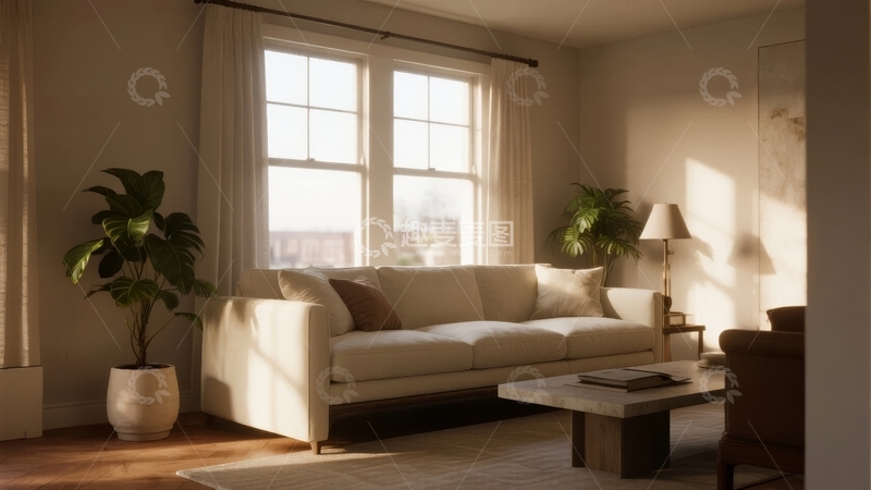 高清大图下载【趣麦麦图】阳光洒满的现代简约客厅