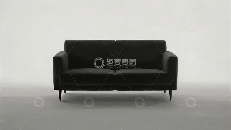 高清大图下载【趣麦麦图】简约风格黑色双人沙发置于纯白背景前