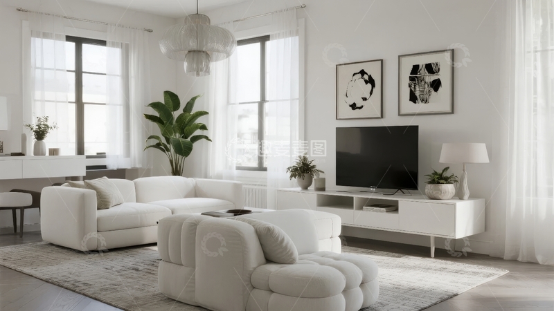 高清大图下载【趣麦麦图】现代简约风格客厅设计以白色为主色调