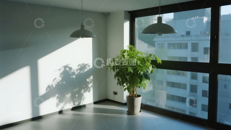 高清大图下载【趣麦麦图】室内窗边绿植与光影效果