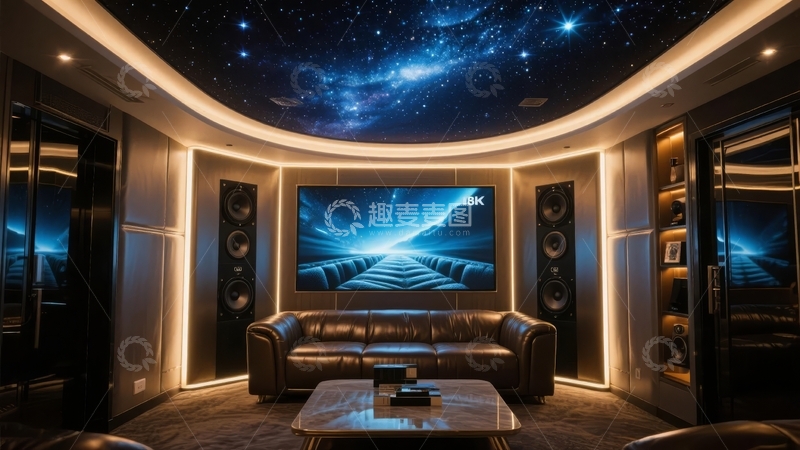 高清大图下载【趣麦麦图】豪华家庭影院配备星空天花板和环绕音响系统