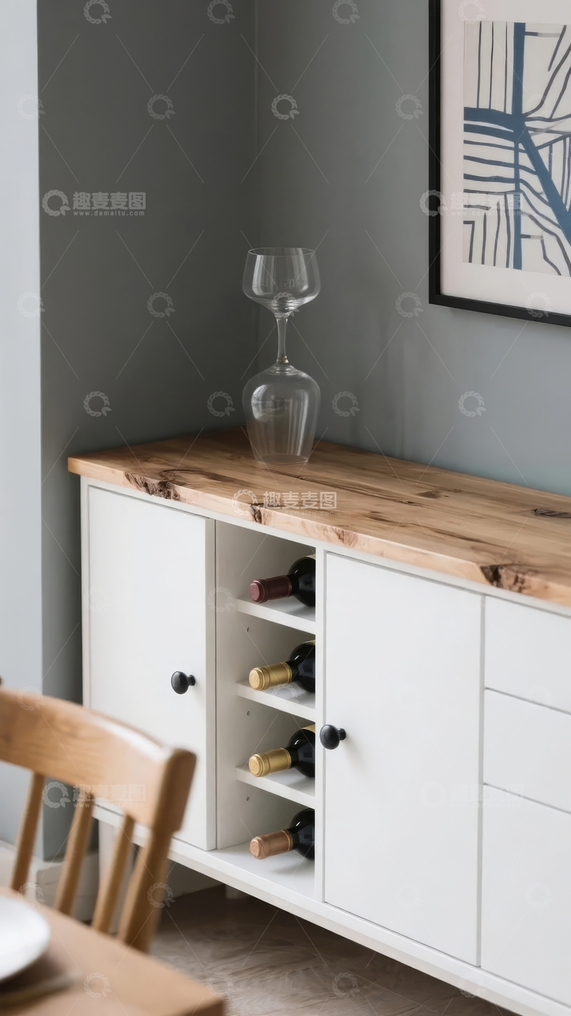 高清大图下载【趣麦麦图】现代简约风格厨房角落展示木质台面储物柜