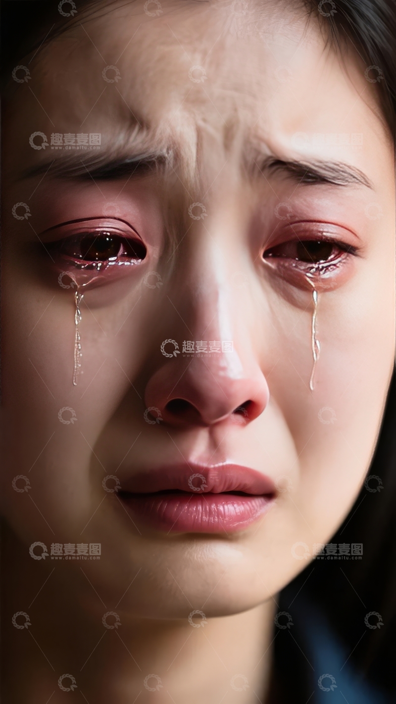 悲伤女子泪流满面特写