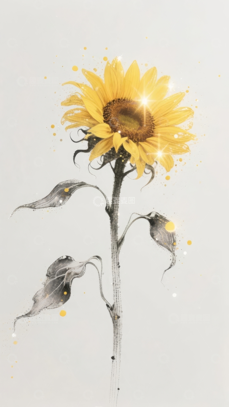 高清大图下载【趣麦麦图】一朵盛开的向日葵在淡雅背景中绽放