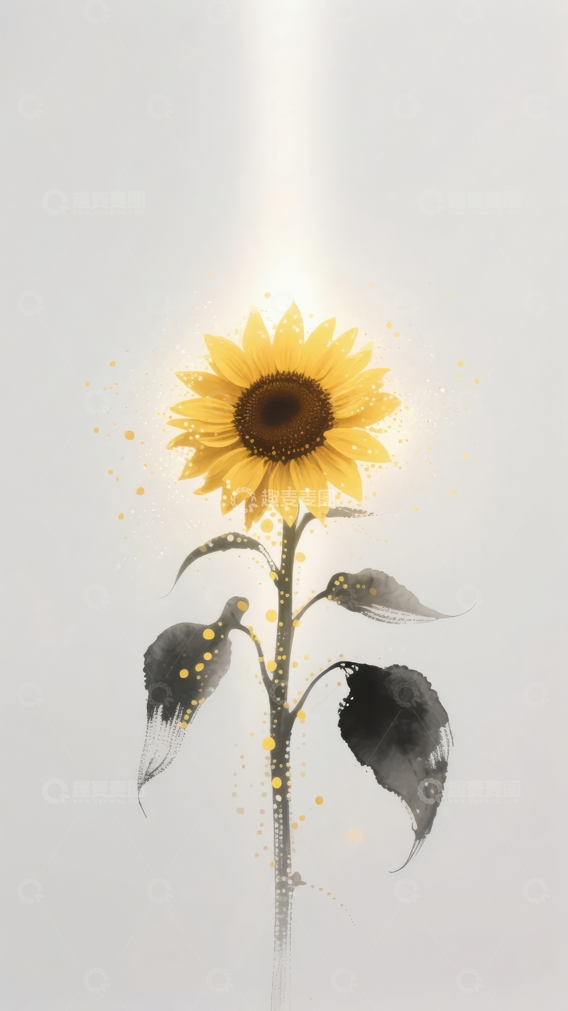 高清大图下载【趣麦麦图】一株向日葵在柔和光线下绽放