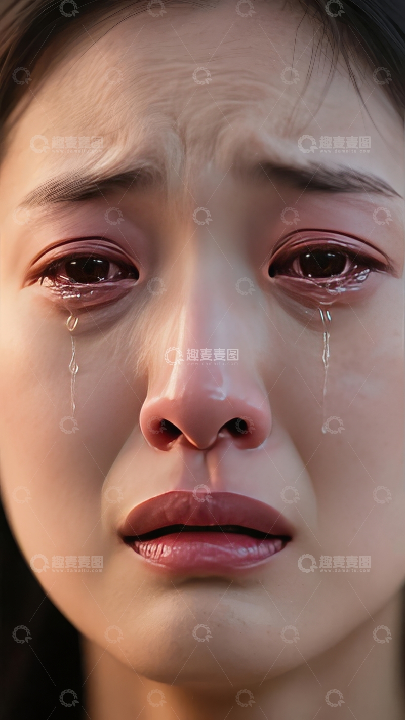 高清大图下载【趣麦麦图】特写镜头下女性眼中流淌的泪水