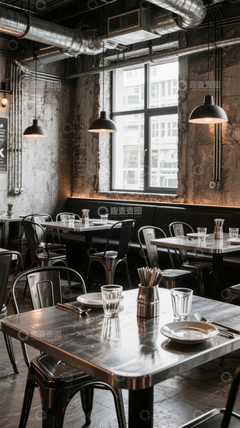 高清大图下载【趣麦麦图】工业风格餐厅内部装潢简约现代