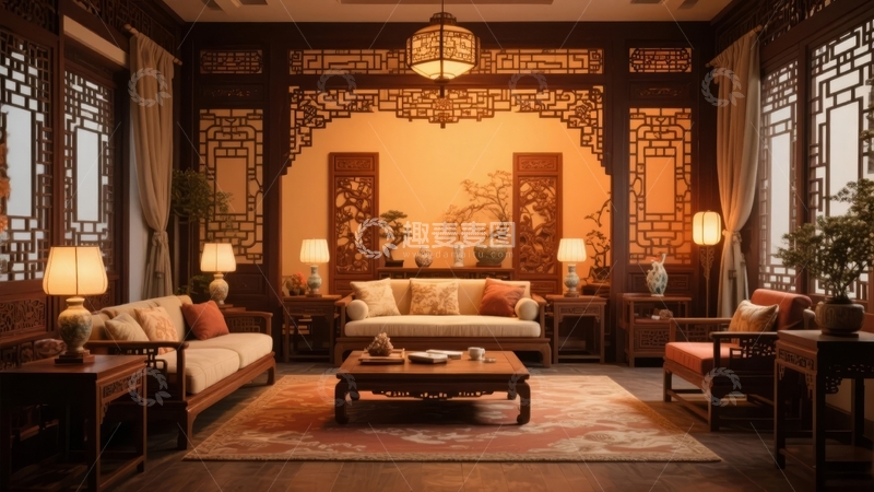 高清大图下载【趣麦麦图】典雅中式风格客厅布置温馨舒适