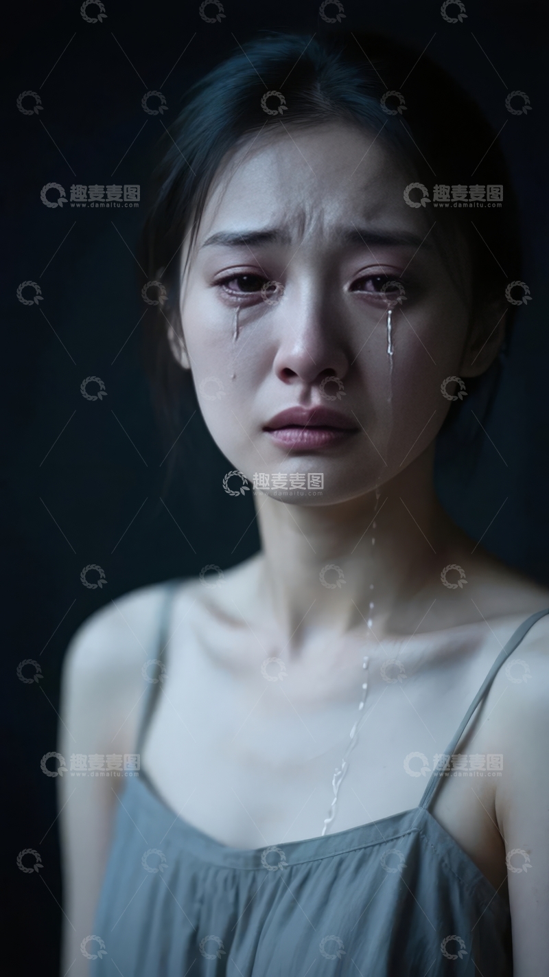 高清大图下载【趣麦麦图】悲伤女子泪流满面的特写肖像
