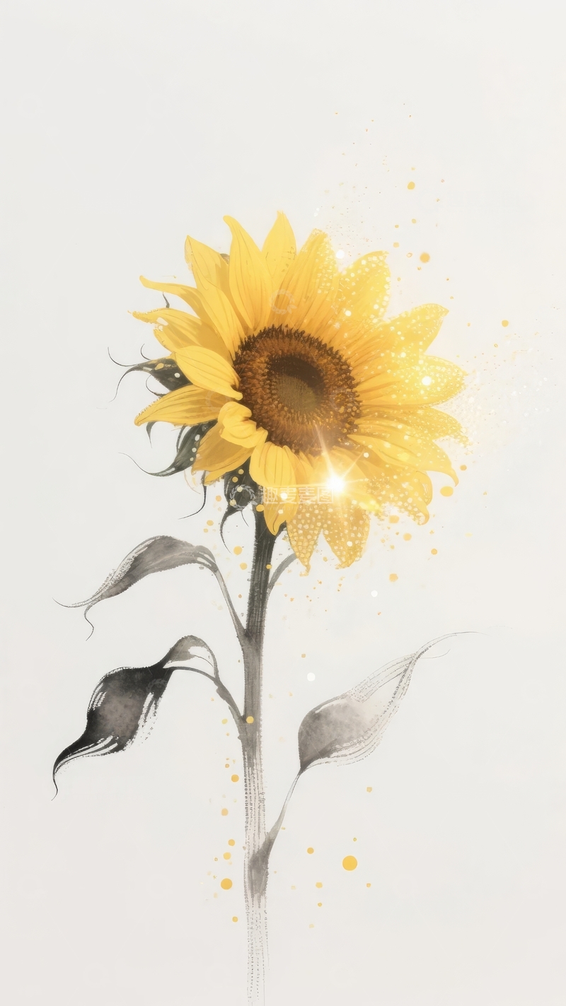 高清大图下载【趣麦麦图】一朵明亮的向日葵在简约背景中绽放