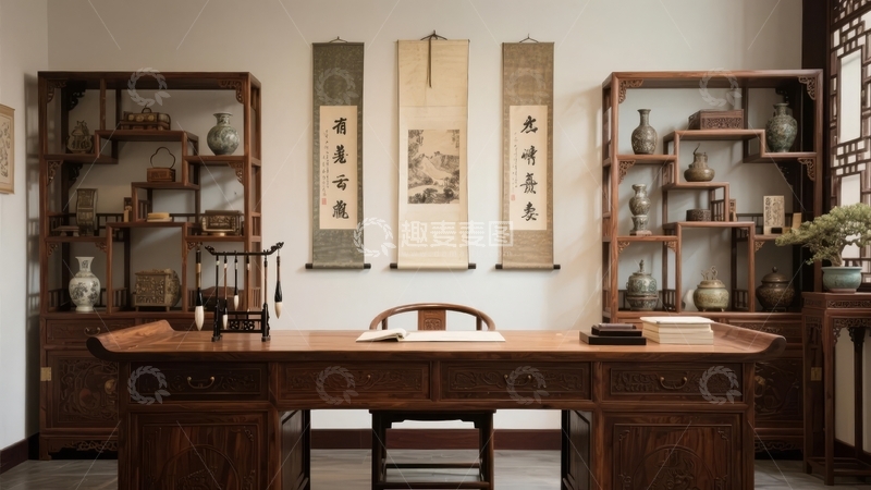 中式古典书房陈设典雅古朴