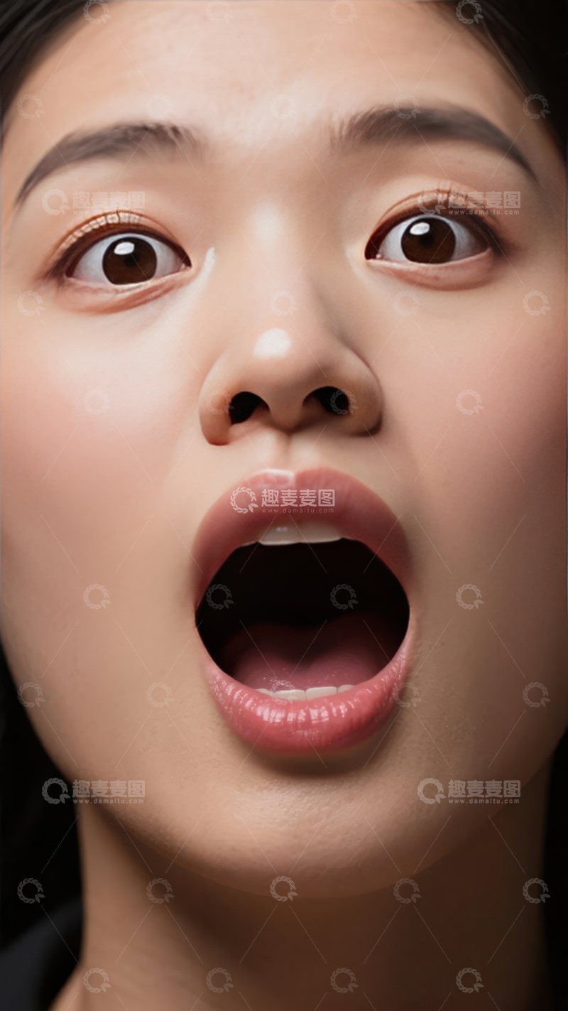 高清大图下载【趣麦麦图】特写镜头下女性张大嘴巴露出惊讶表情